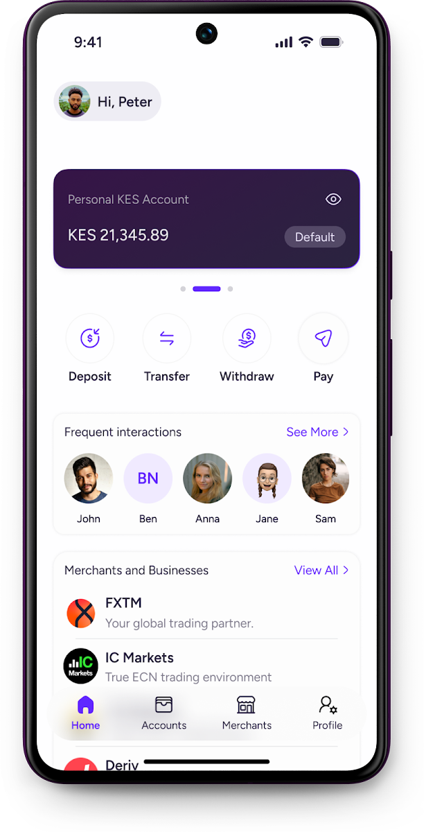 D-CASH mobile application dashboard